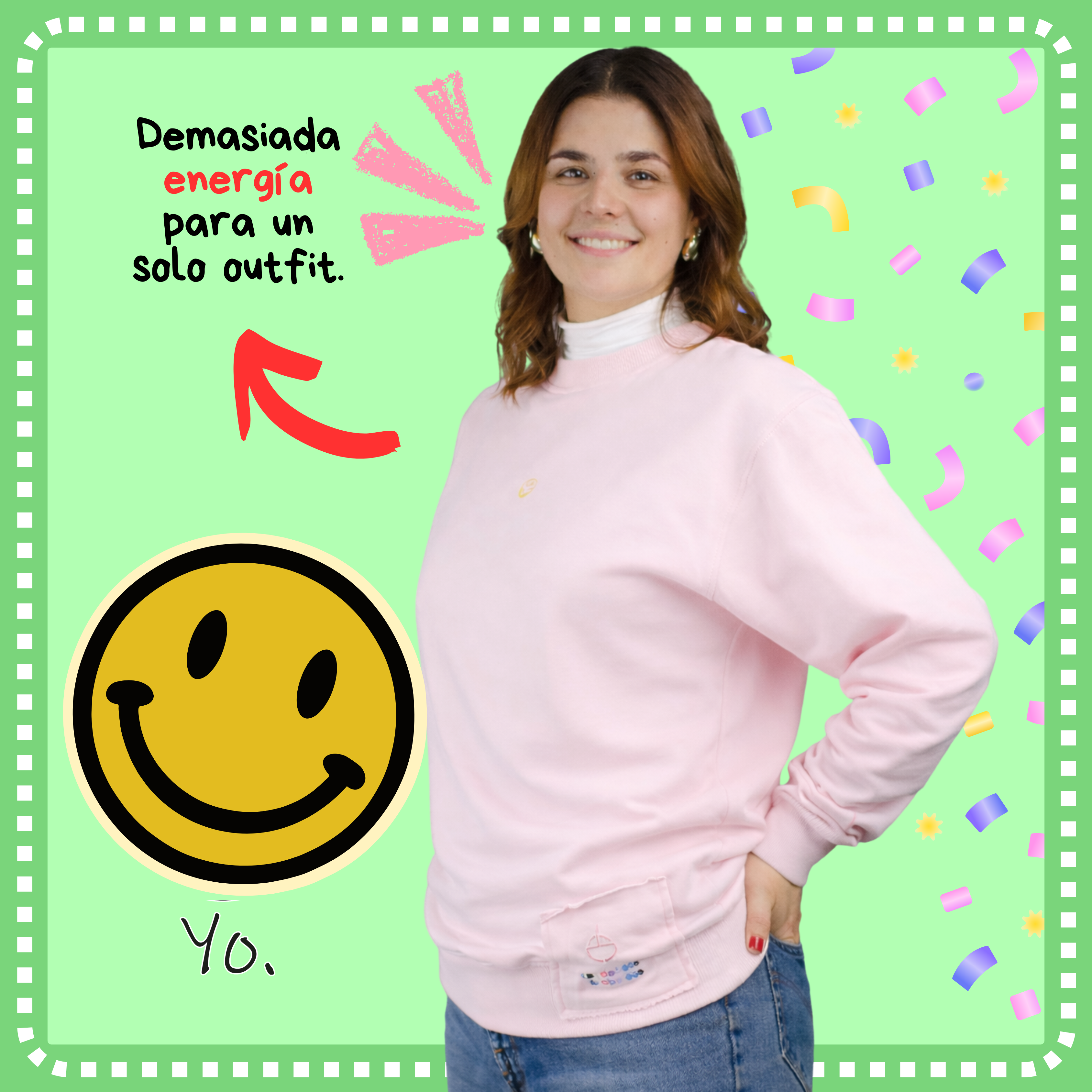 Buzo Oversize 100% Algodón de alta calidad con Bordado de Carita Feliz y Cuello Redondo Rib |  Genderless -Funny