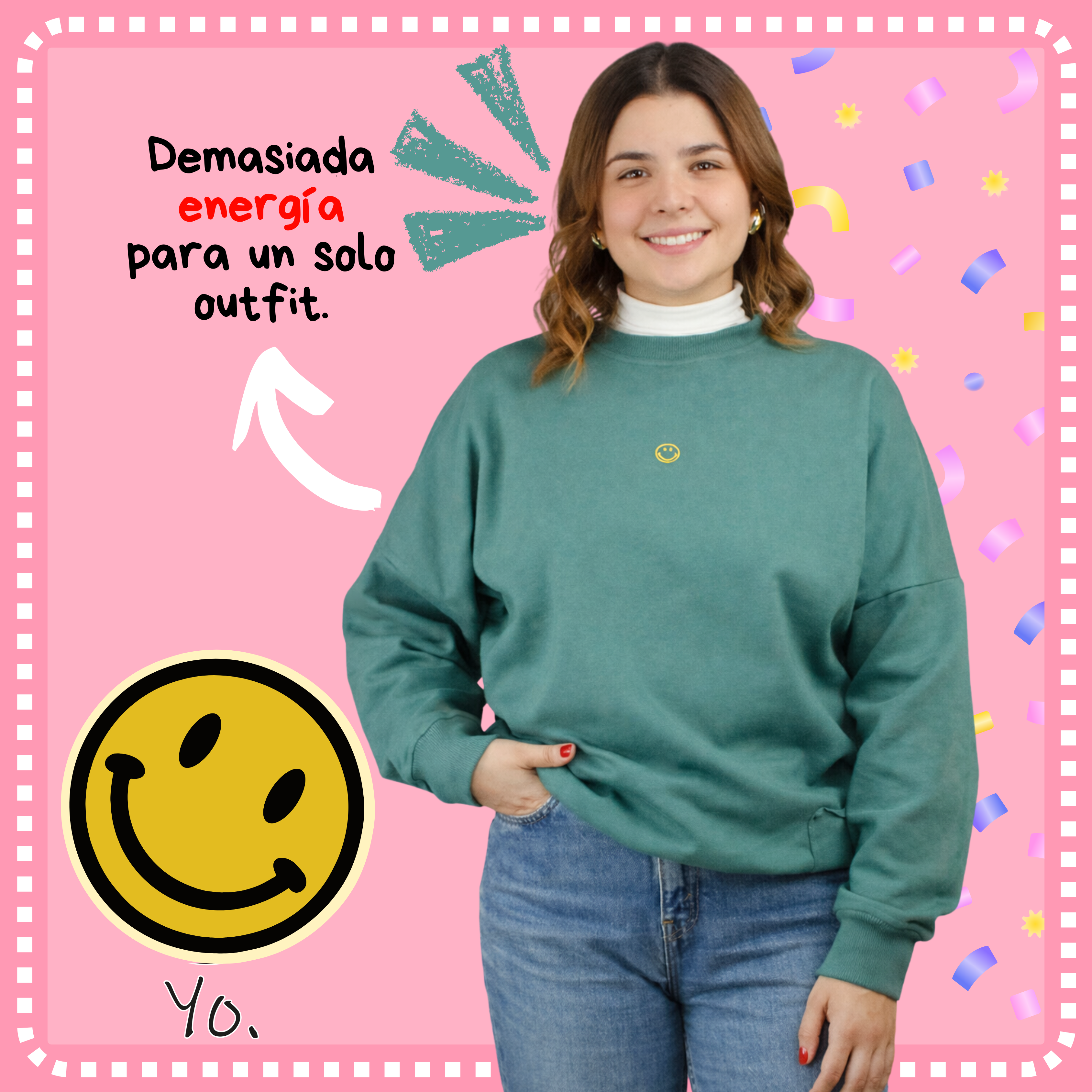 Buzo Oversize 100% Algodón de alta calidad con Bordado de Carita Feliz y Cuello Redondo Rib |  Genderless -Funny